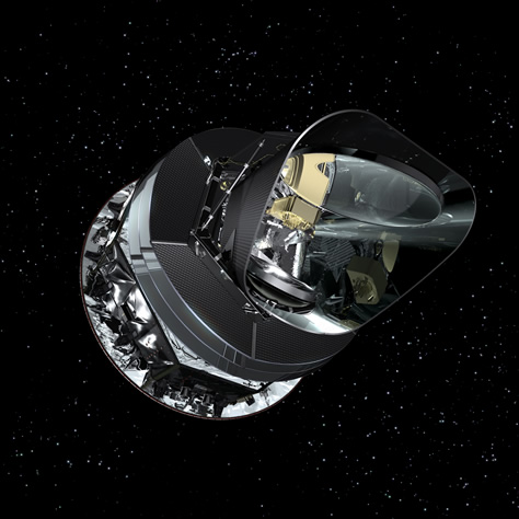 Representación artística del satélite Planck en el espacio. Créditos: ESA / Planck Collaboration.